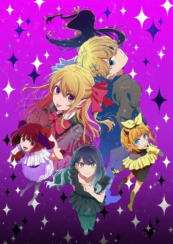 B Komachi along with Aqua and Ruby from the anime Oshi no Ko.